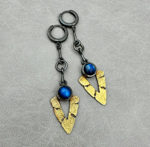 Bedrock Chevron Drop Hoops -  Moonstone