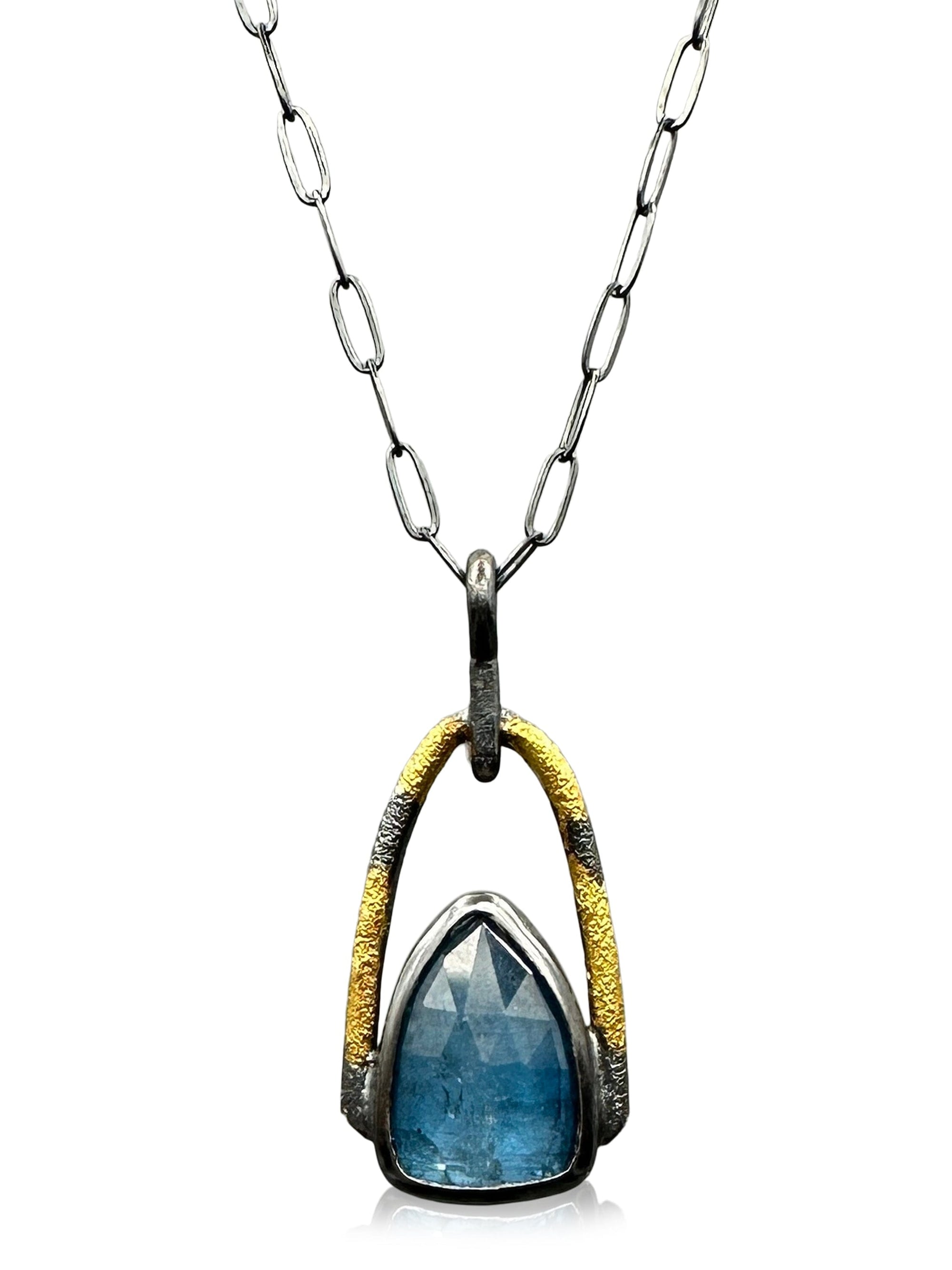 Rose-cut Teal Kyanite Pendant