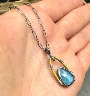 Rose-cut Teal Kyanite Pendant