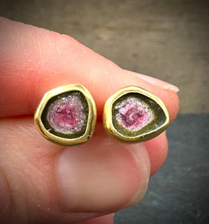 Watermelon Tourmaline Studs