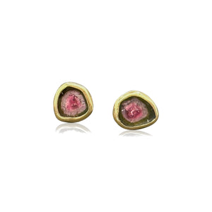 Watermelon Tourmaline Studs