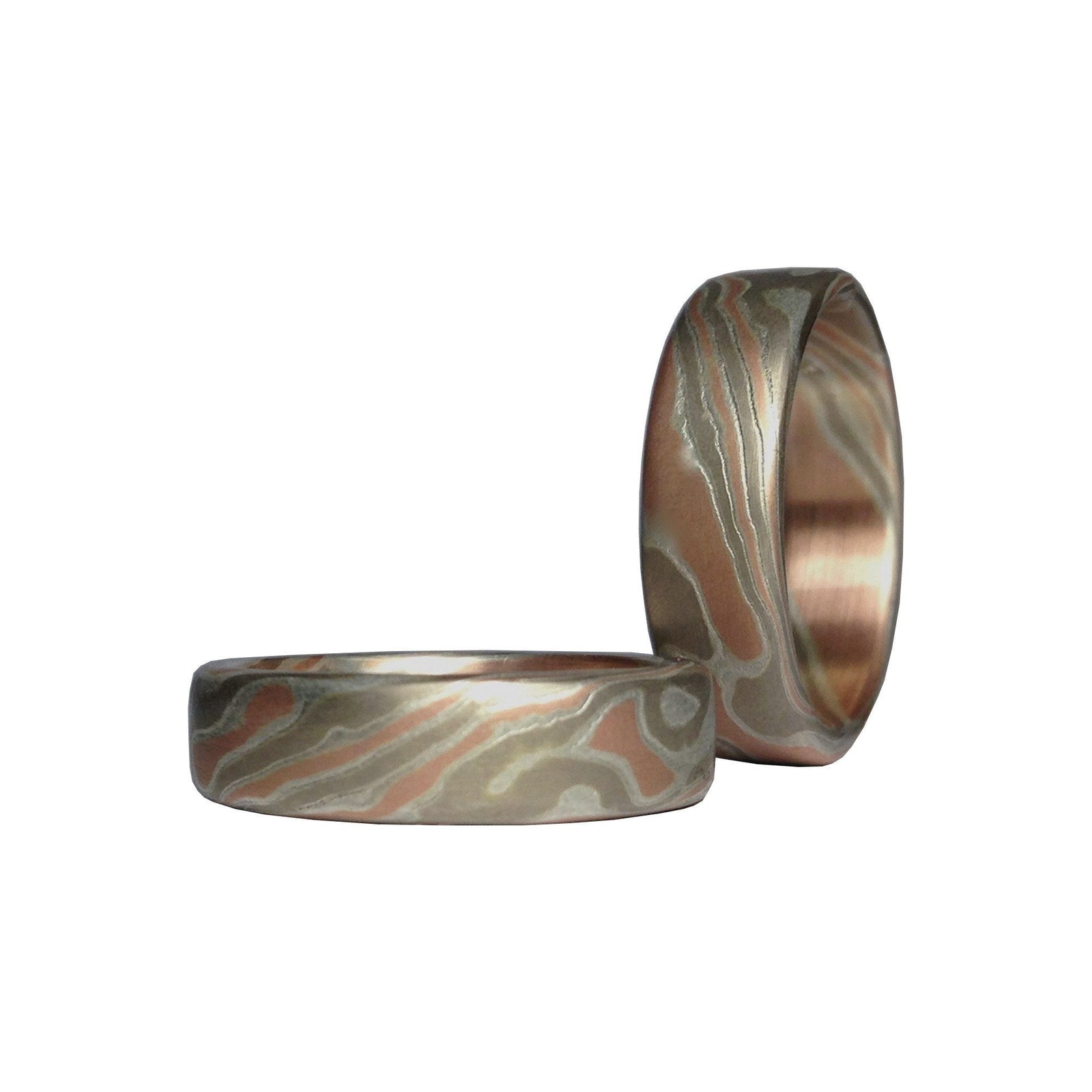 Woodgrain pattern bands - Silver/white/red gold