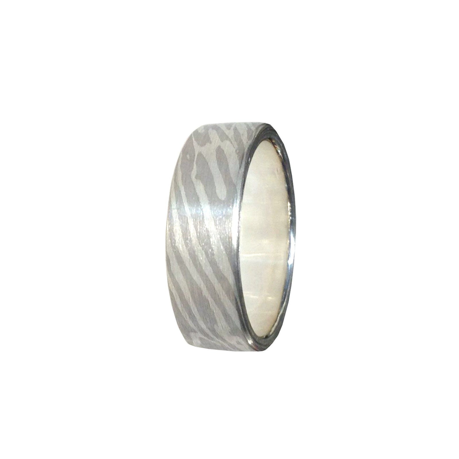 Woodgrain pattern band - Silver/ 14K white gold