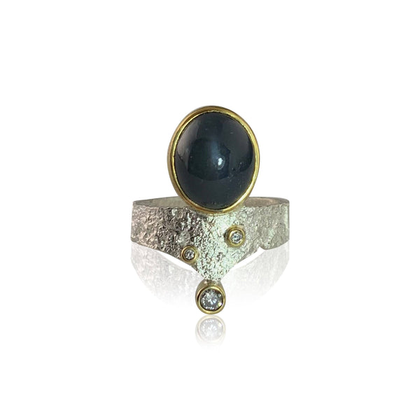 Shield Ring with Black Moonstone